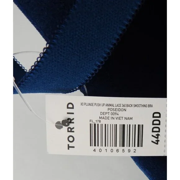 New Torrid Curve Plunge Push Up Bra Sz 44DDD Blue Animal Print Underwire Padded - Picture 7 of 8